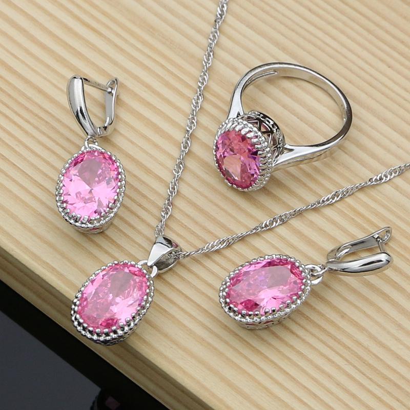 

Mystic Red Ruby 925 Sterling Silver Jewelry Sets for Women Wedding Accessories Earrings/Pendant/Necklace/Rings Dropshipping 6 розовый
