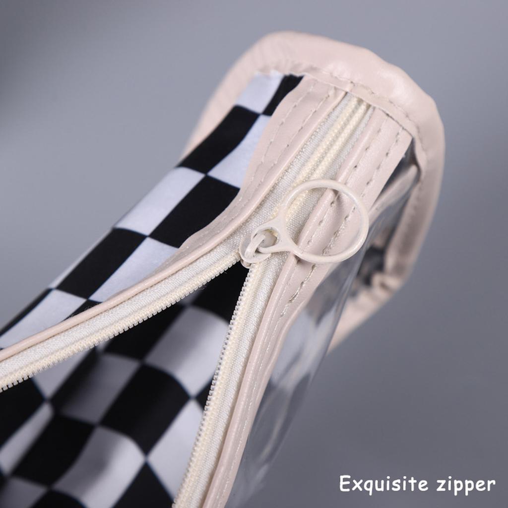 Checkerboard Kawaii Pencil Case Bags Large Capacity Transparent Pen Pouch Korean Stationery School Office Supplies for Student