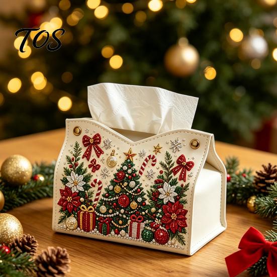 Festliche Raumdekoration DIY Weihnachten Diamantmalerei Taschentuchbox, Funkelnde Strasssteine PU-Leder Servietten Bastelsets für Jugendliche Halter, Rechteckige Aufbewahrung