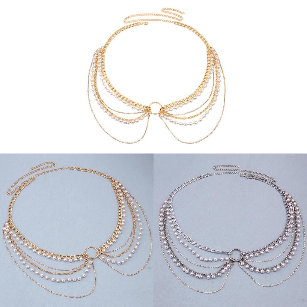 Geometric Metal Body Chain With Gold And White K Accents For Unisex Adult Fashion Jewelry