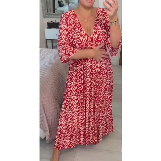 

New Year s Large Size Super Immortal V-Neck Floral Dress Seaside Holiday Beach Dress Loose Long Skirt S красный
