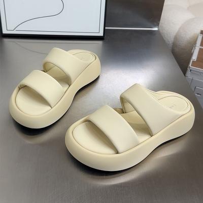 Thick-soled Soft Leather Slippers for Women's Outer Wear Summer 2025 New High-end Fashion Versatile One-word Drag Women's Casual Sandals