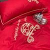 Sábana festiva de cuatro piezas de algodón para boda, funda de edredón, Sábana de boda de algodón puro, ropa de cama roja para Sala de bodas
