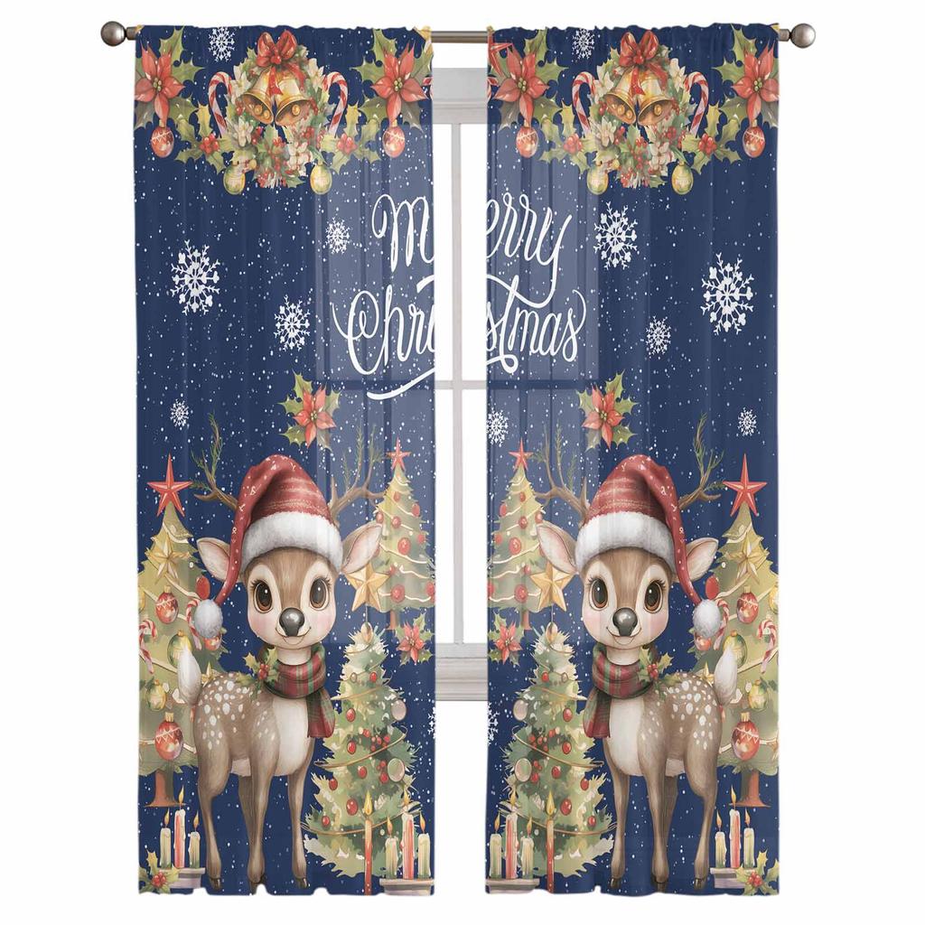 Jul- och Vinterklockgardiner för Vardagsrum Sovrum Heminredning Fönster Voile Tyllgardin Draperier