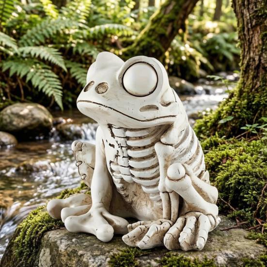Frog Skeleton Ornament, Outdoor Patio Desktop Decor, Resin Carved Realistic Bone Texture Halloween Figure
