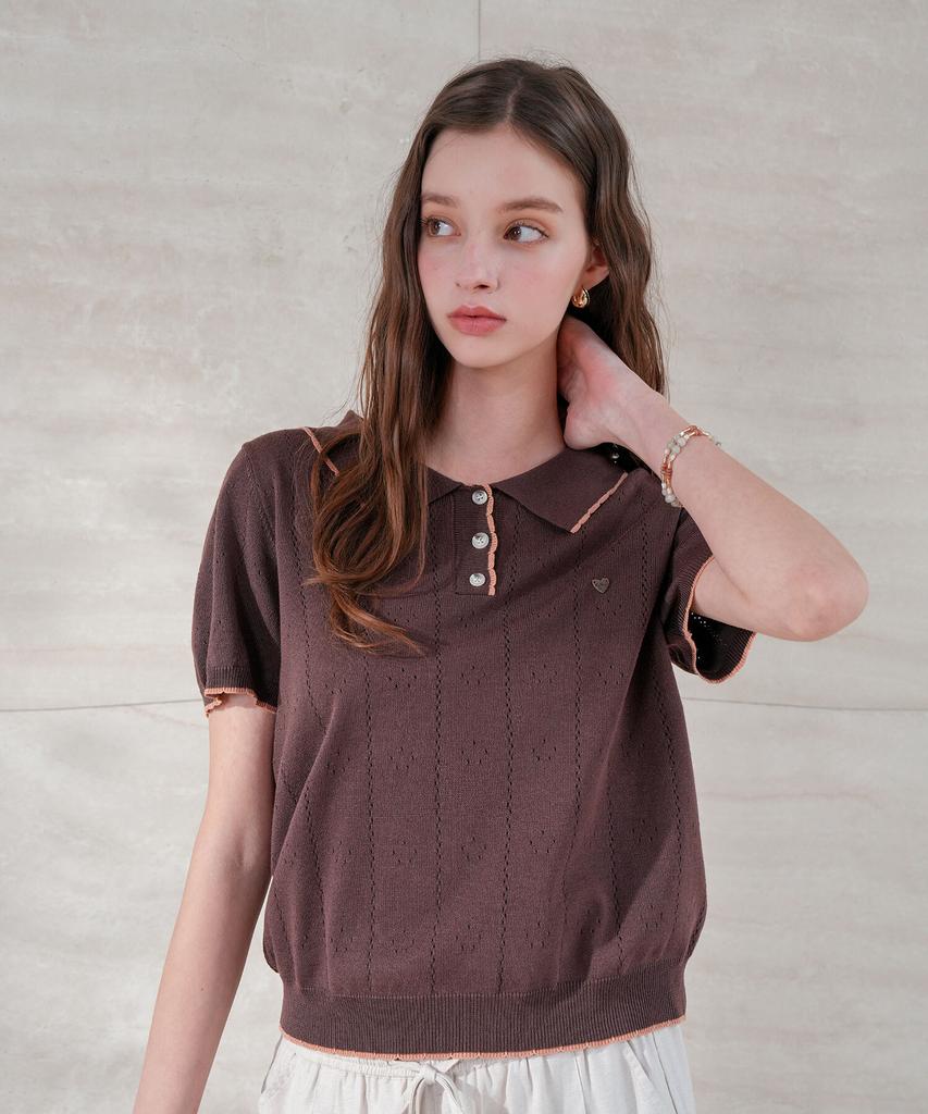 Pigment Punched Scallop Contrast Collar Knit (Hhsw260409)