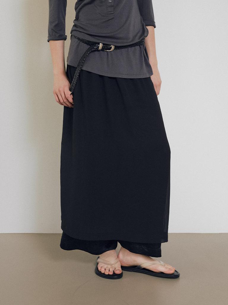 Taeliseu Line Layered Skirt Pants_Black
