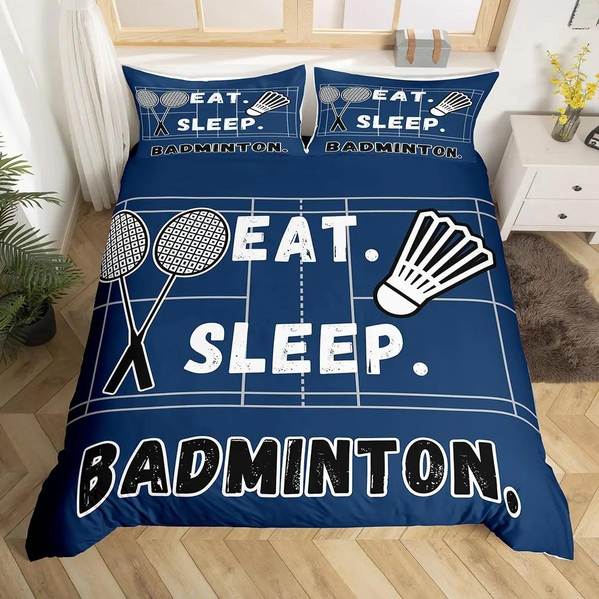 

Badminton Duvet Cover Set Badminton Sports Bedding Set Boys Girls Room Decor Ball Games Pattern Black Comforter Cover Sets EU single(135x200cm)