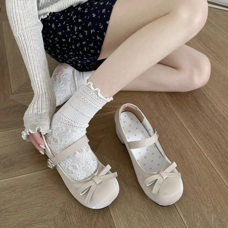 fashion Autumn Women Mary Jane Shoes Fashion Butterfly-knot Ladies Comfort Round Toe Low Heel Footwear