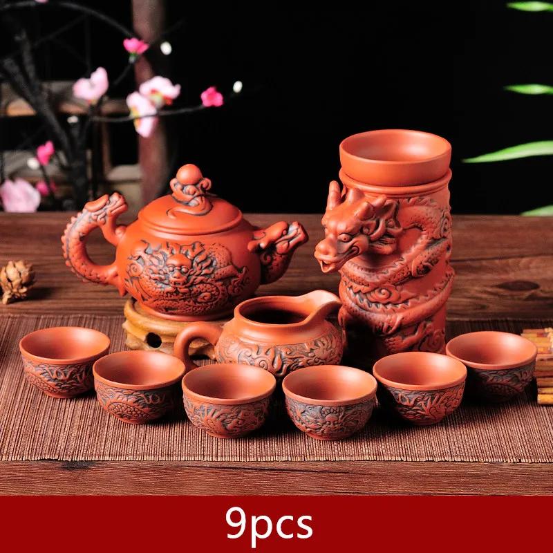 

Authentic Yixing Dragon Teapot Sets 9pcs Boutique Purple Clay Tea Set Handmade Zisha Tea Pot and Cup Set Customized Teaware Gift Over Eight-piece Set