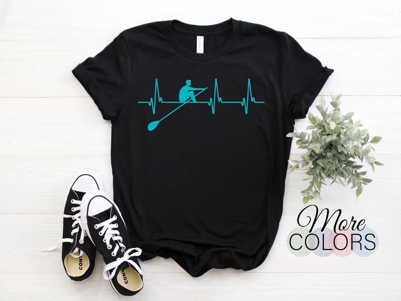 Rowing Crew Pulse Heartbeat T-Shirt Tee, Funny Design For Rowing Watersports Lover, Gift for Boat Racing Training, Support You Team T Shirt, 130