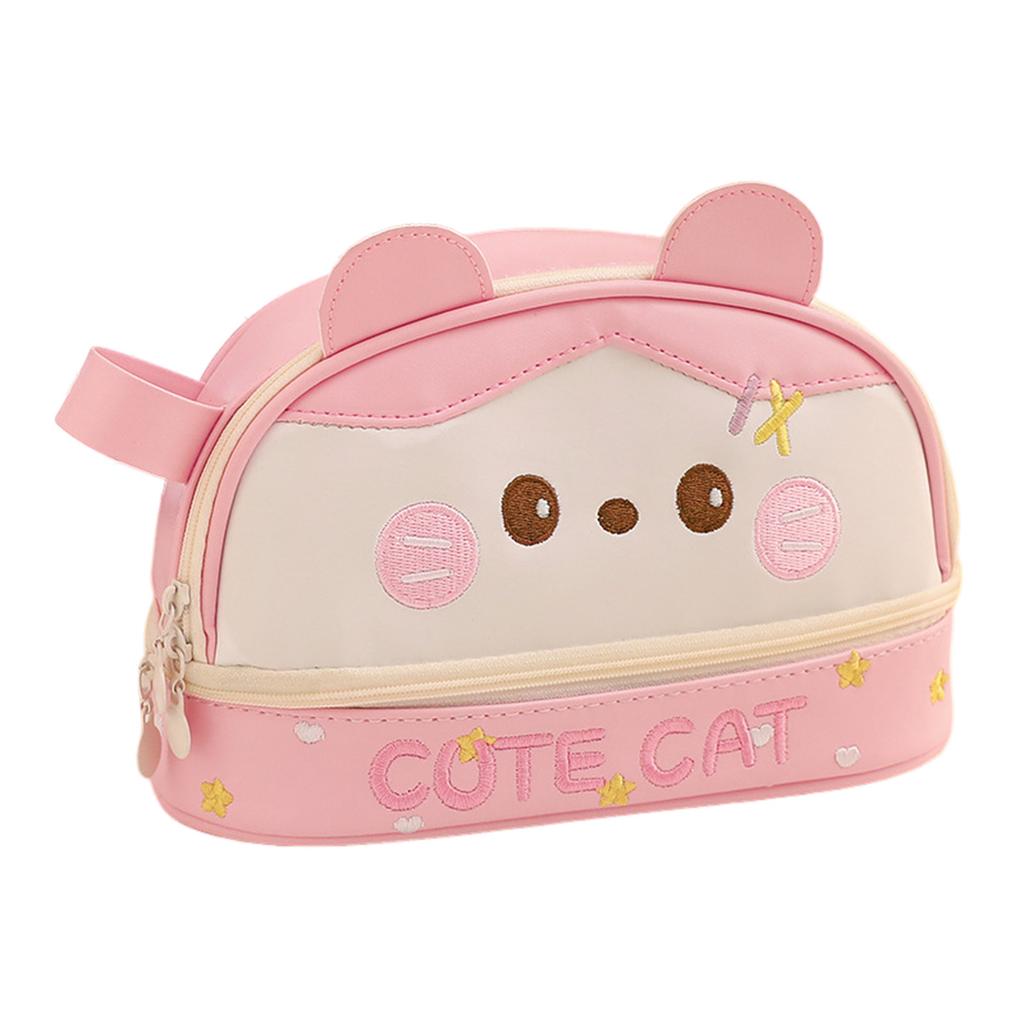 Blush Panda PU Pencil Case Cute Makeup Brush Bag Student Stationery Organizer Cosmetic Pouch for School Office Supplies