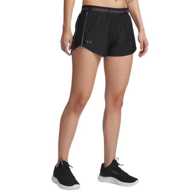 Under Armour Techplay Up Comfortable Fashion Simple Versatile Solid Color Sports Shorts Women Shorts Black 1389882-001