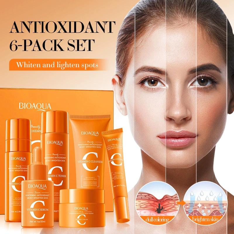 Set di 6 Prodotti per la Cura della Pelle alla Vitamina C Idratazione Profonda Idratante Nutriente Attenua le Linee Sottili Anti-Invecchiamento Levigante Skincare Coreana