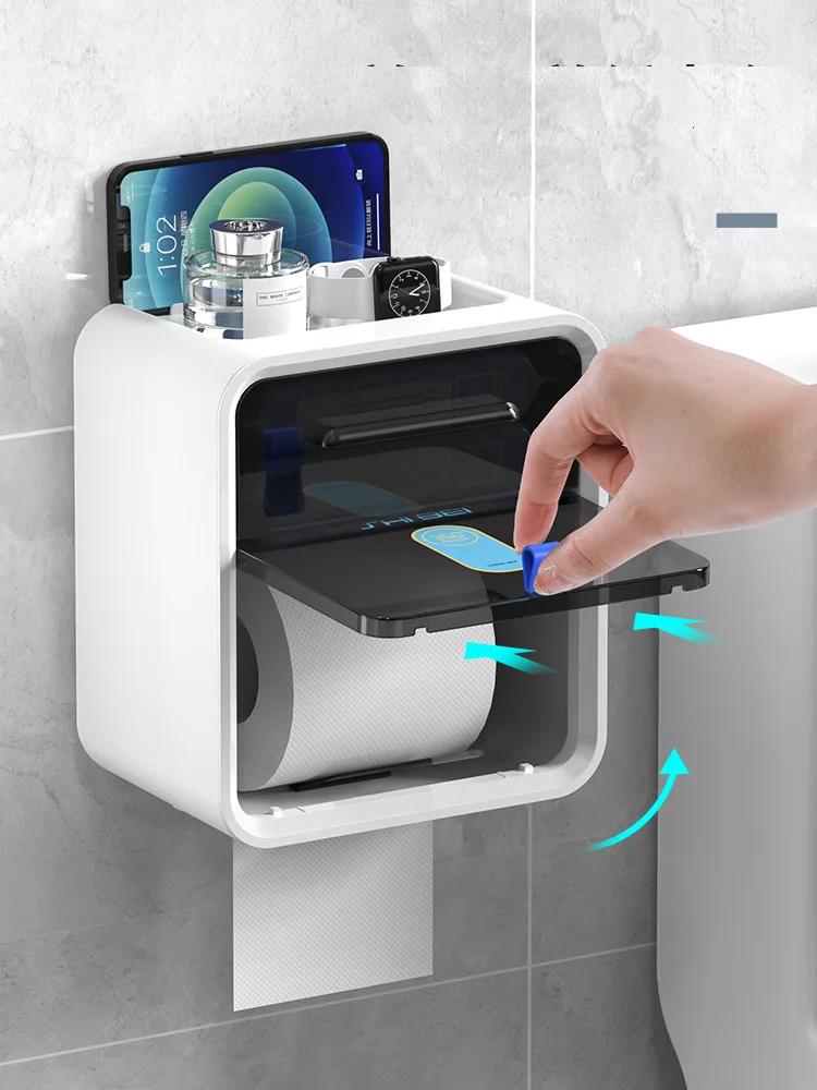 Toilet tissue box without punching storage rack wall mounted roll paper suction box waterproof toilet paper holder