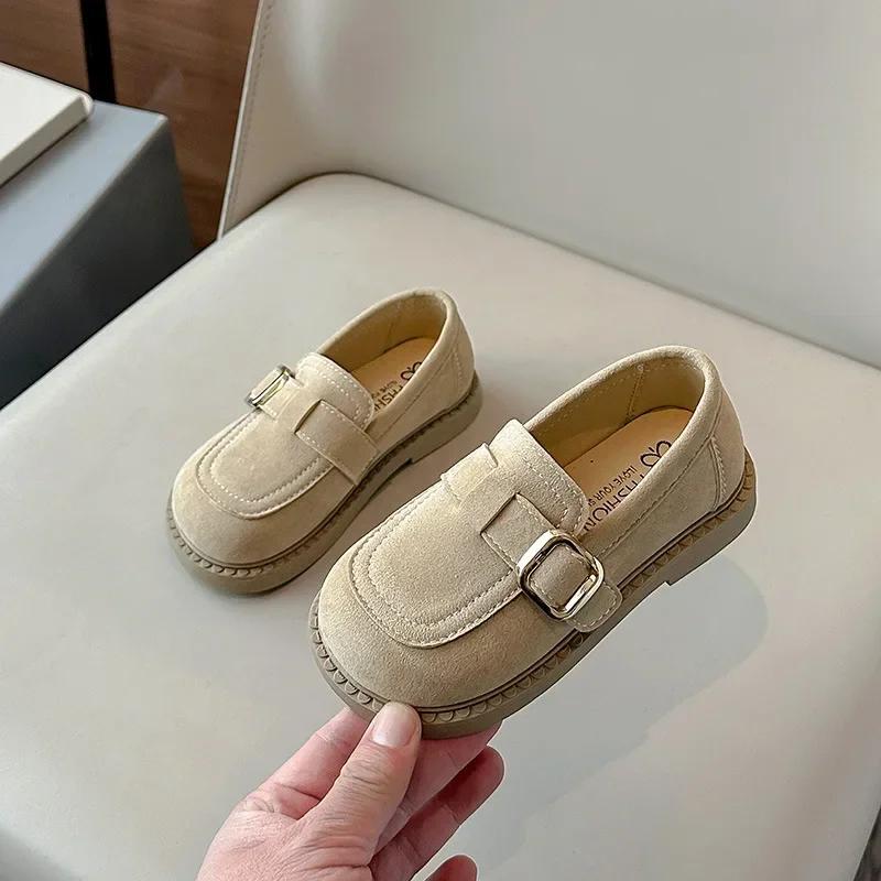 Fashion New Girls' Flat Shoes Simple Causal Children's Leather Shoes Soft Bottom Spring Autumn Kids Walking Shoes Hook Loop