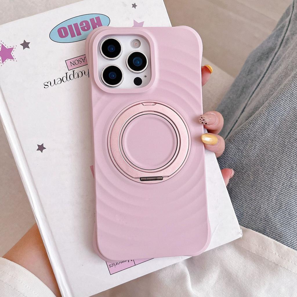 Applicable to iPhone17ProMax liquid silicone ripple mobile phone case 360 rotating bracket integrated touch all-inclusive