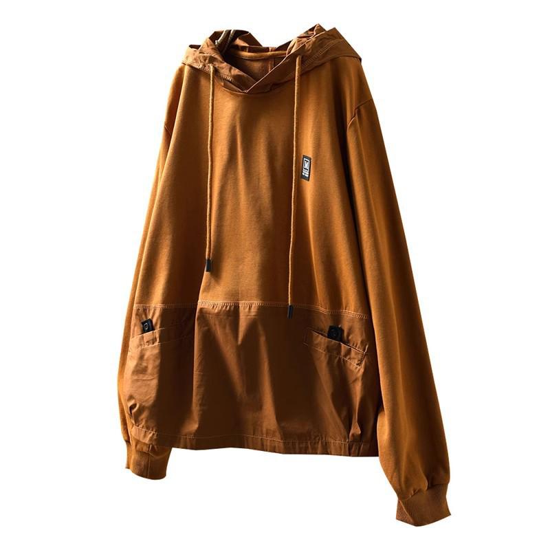 Women's Oversized Color Block Patchwork Hooded Sweatshirt with Double Pockets