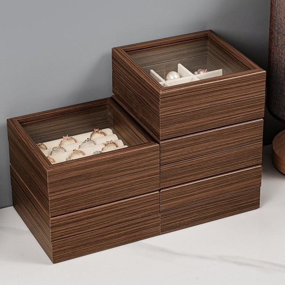 Velvet Interior Jewelry Organizer Dust-proof Ring Display Holder Gift Wood Jewelry Box Travel