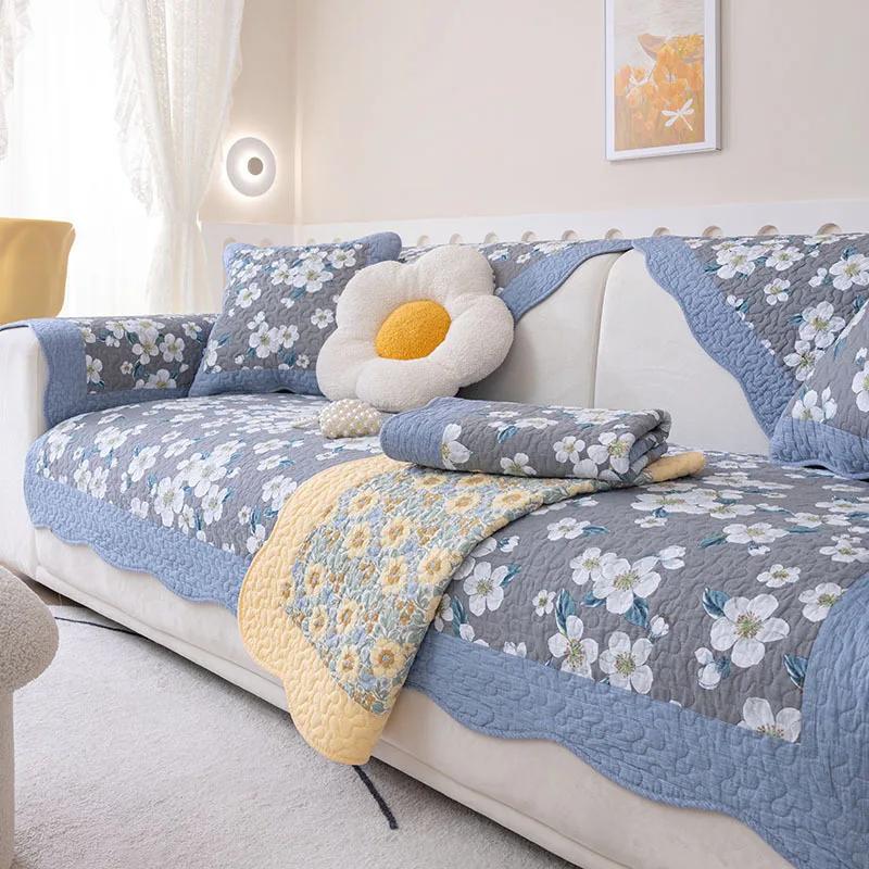 Floral Print Cotton Sofa Cover for Living Room Non-slip Couch Slipcover Four Seasons Universal Sofa Mat Couch Towel Korea Style