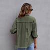 Women's Medium-length Raw Edge Hole Denim Jacket Fall and Winter Long-sleeved Casual Lapel Tops