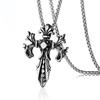 Retro Double Dragon War God Cross Pendant Necklace with Inlaid Diamond - Titanium Steel Jewelry