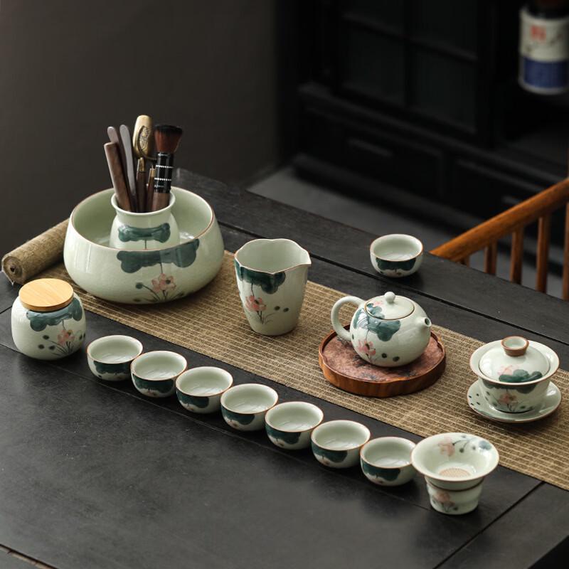 High-End Hand-Painted Chinese Ge Yao Ceramic Tea Set