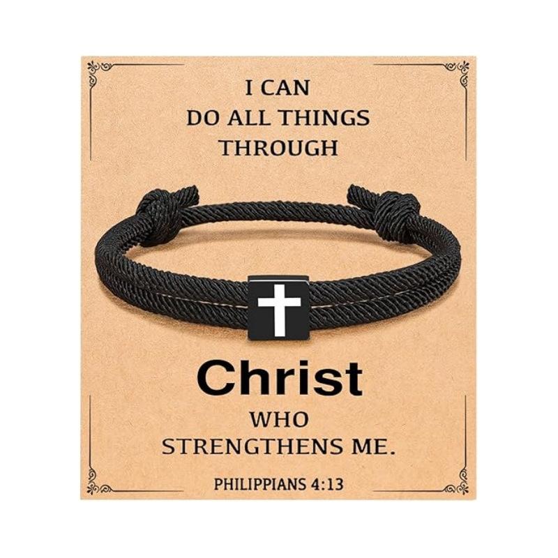 JYL TS Bracelet Men Braided  Cross Charm Safeguards Journey & Stability