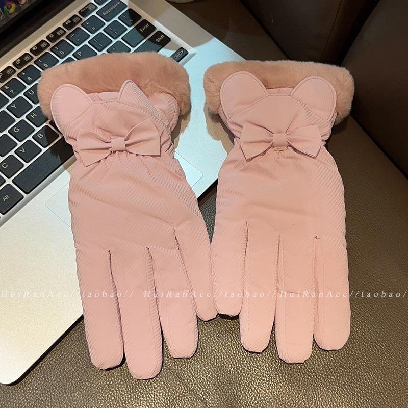 

Winter cycling gloves women s cute waterproof, piled and thickened windproof winter warm and cold-proof electric car average size рожевий
