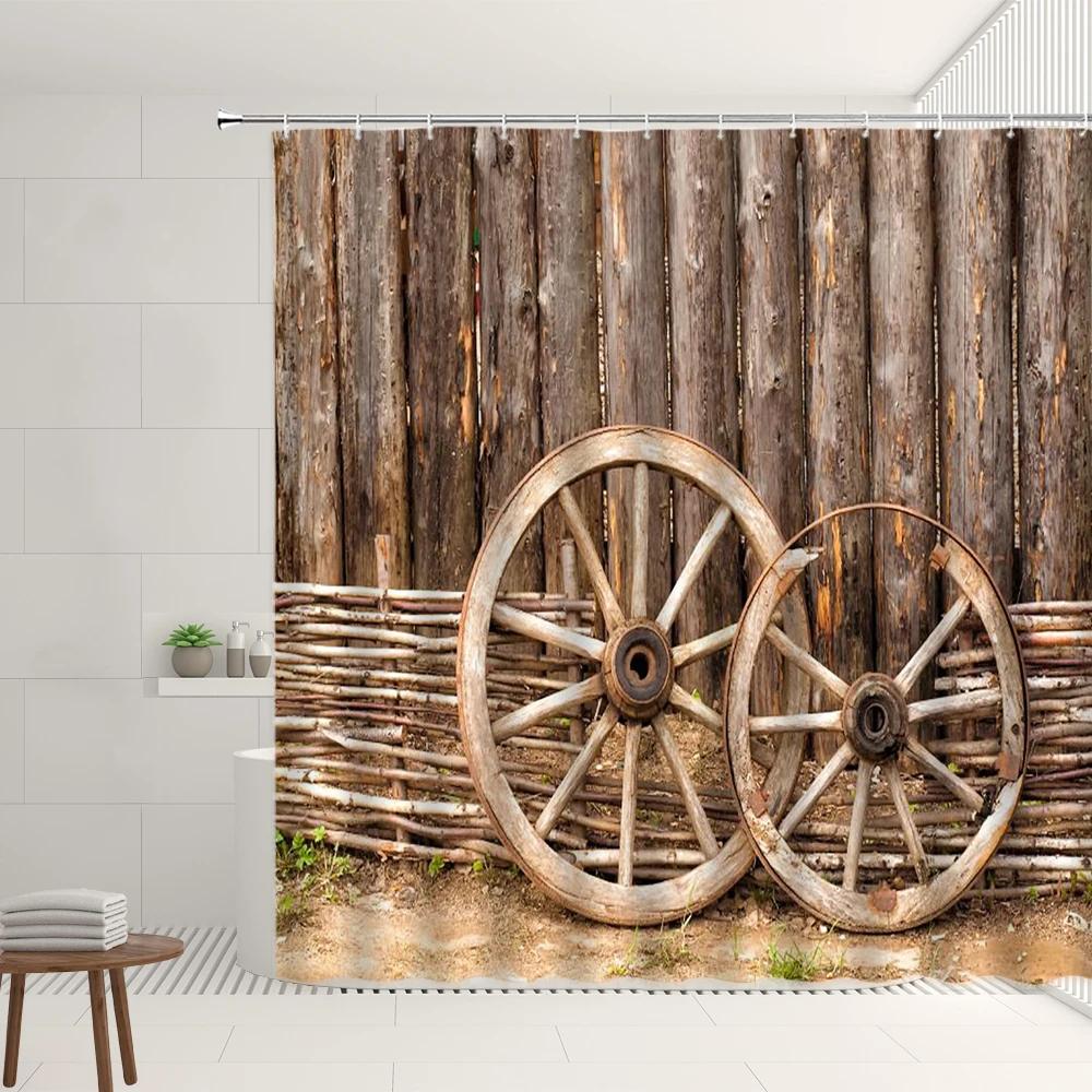 Westlicher Cowboy Duschvorhang Retro Cowboyhut Bauernhofmuster Badezimmer Badewannen Dekoration Wasserdichtes Stoffdisplay Mit Haken