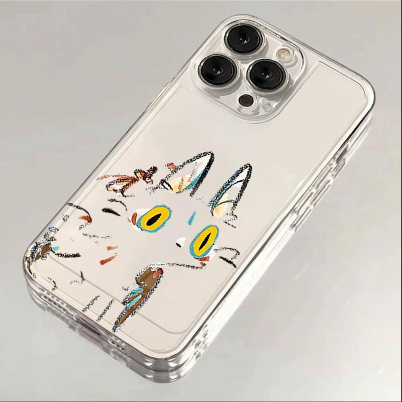 

Cute Cool Cat Face Clear Phone Case, Aesthetic Hand Drawn Animal Print Shockproof Protective Cover For iPhone iPhone 13 PRO MAX разноцветный