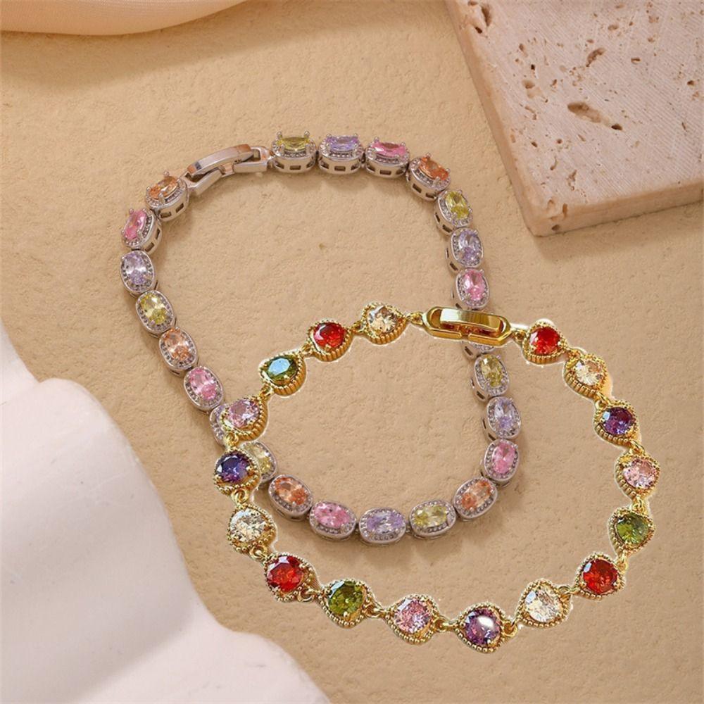 Colorful Rainbow Zircon Bracelet Luxury Chain Bracelets Heart Shaped Bracelet  Wedding