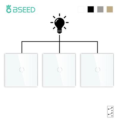 BSEED Touch Light Switches 1Gang 3Way For Staircase Hallway Corridor EU Standard Glass Panel Blue BackLight 10A 3Pack