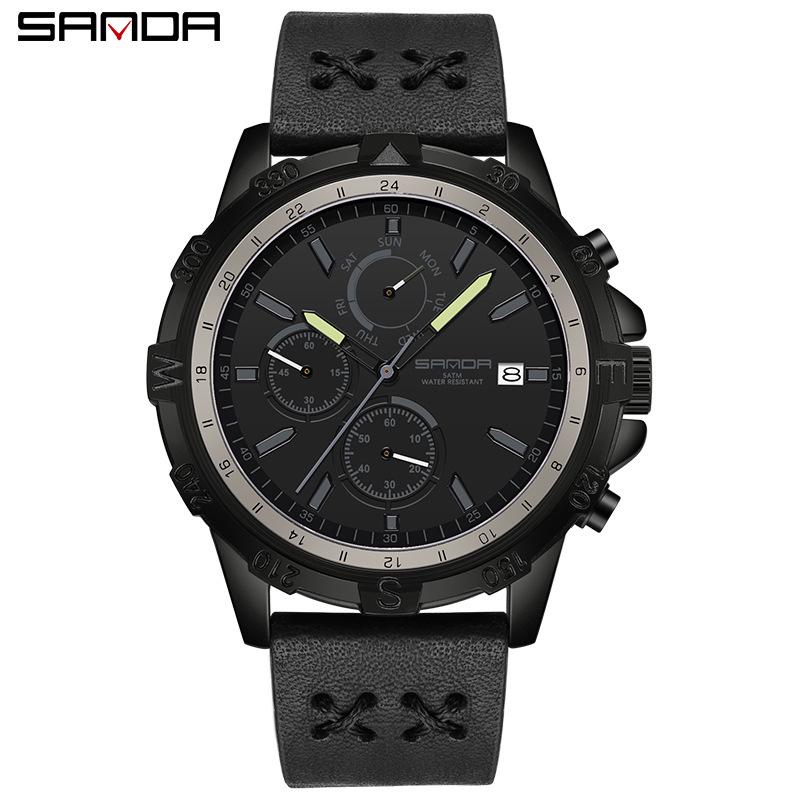 Sanda Outdoor Sports Men s Waterproof Leather Strap Quartz Watch