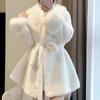 Autumn and Winter New Fur Collar Winter Waist Imitation Fox Fur Coat Thickened Warm Medium and Long Fashion Coat
