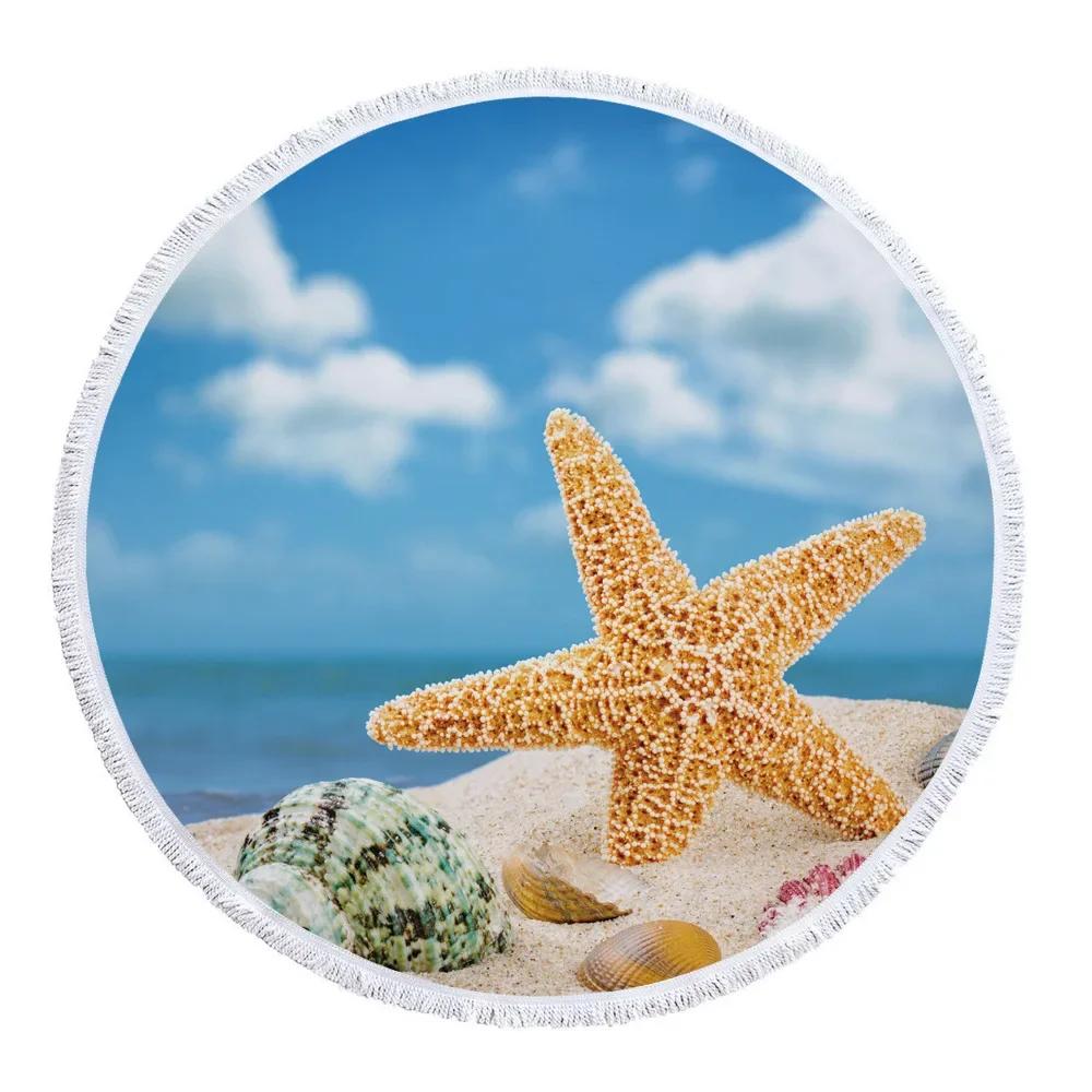 Summer Microfiber Beach Towel Palm Tree Sea Landscape Mat Toallas Hawaii Round Beach Bed Sheet Swimming Yoga Travel Bath Towels