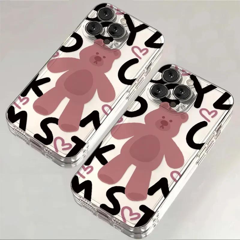 Ins Korean  Lovely Pink Bear Phone Case for IPhone 16 Pro Max 15 14 13 12 11 Pro Max 14 15 Plus Y2K Soft Anti Fall Phone Case