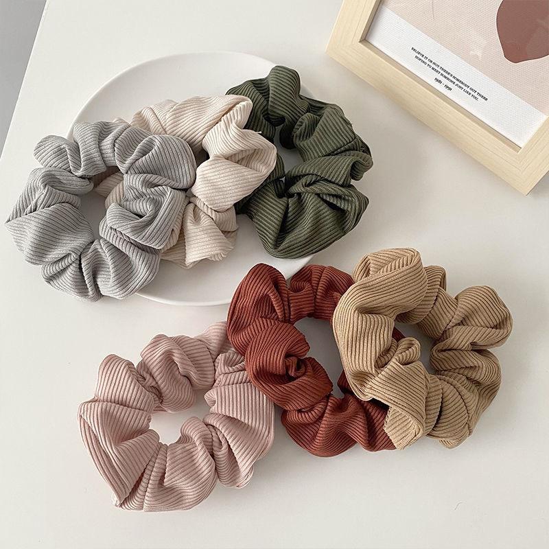 2Pcs Striped Knitted Fabric Solid Color Hair Band Hair Scrunchies With Pocket Zipper For Girls Ponytail Holder Bands