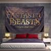 Gold Embossed Text with Ornate Designs On a Textured Dark Background. Patterned Tapestry for Bedroom and Living Room Home Decor