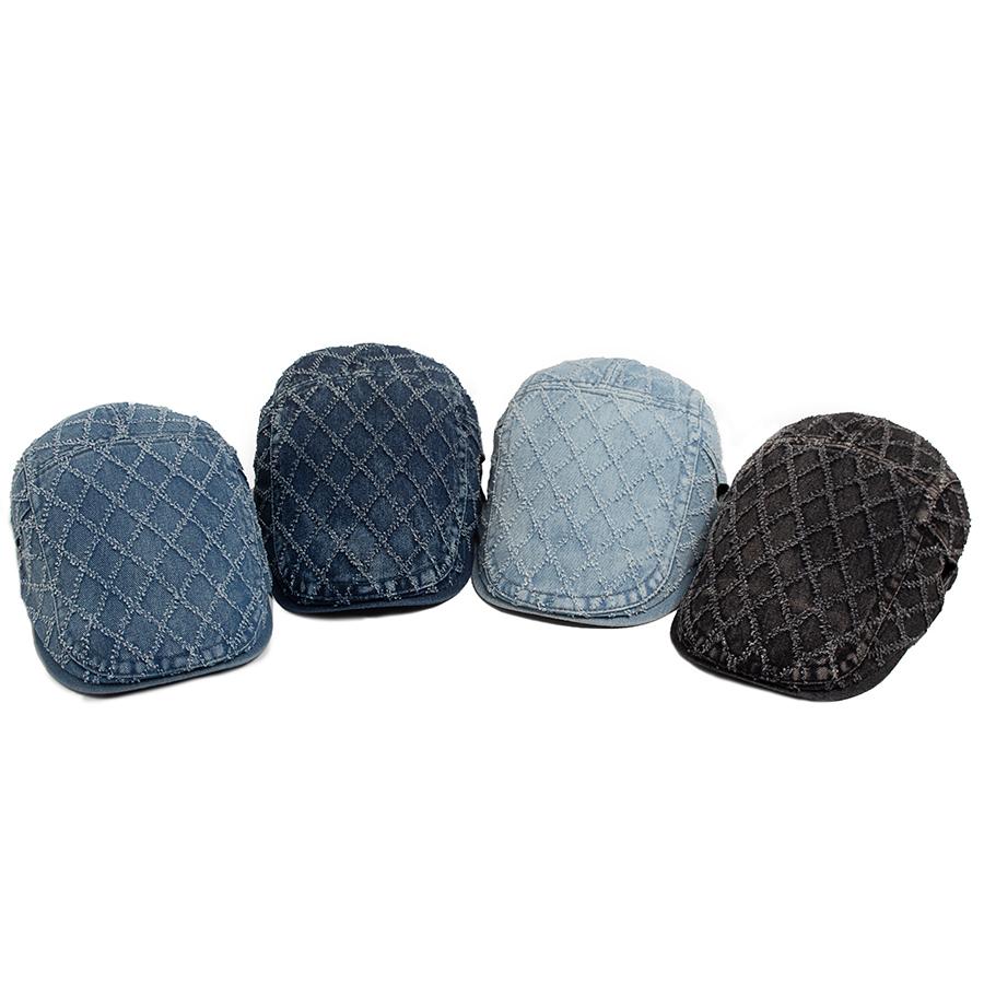 Denim Plaid Vintage Men Berets Washed Cotton Women's Beret Retro Casual Solid Color Flat Cap Summer Sun Visor Cap Adjustable