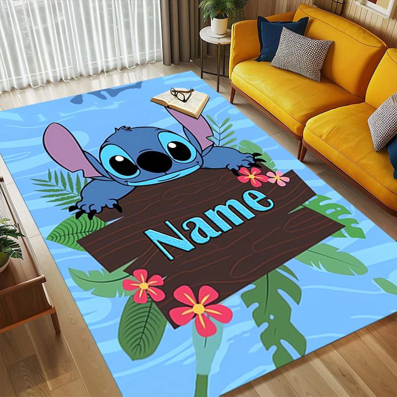 Personalized Name Stitch Paradise Living Room Non-Slip Area Rug Soft Carpet for Bedroom Kids Playroom Sofa Office Home Decor Doormat