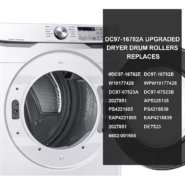 DC97-16782A Dryer Roller kit for Samsung DV45H7000EW/A2 DV42H5200EP/A3 DV48H7400EW/A2 DV45H7000EW/A2 DV42H5000EW/A3, Replace DC97-16782C DC97-16782D