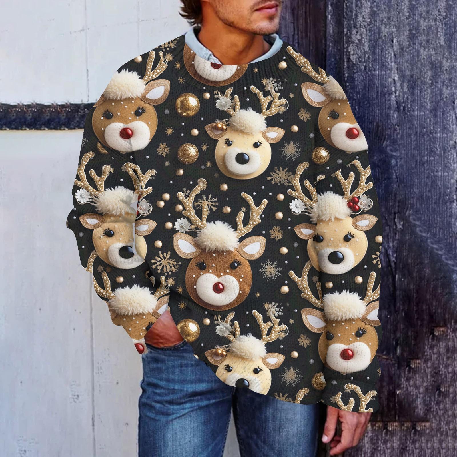 

Мужской рождественский принт, искусственный свитер, толстовка с круглым вырезом, свободный топ с длинными рукавами L чёрный