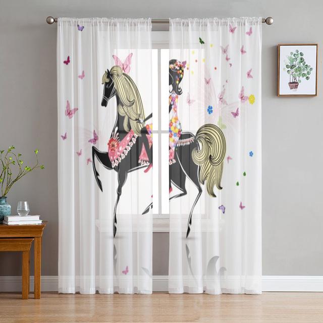 Forest Fairy Flower Butterfly Girl Tulle Curtains For Living Room Bedroom Decor Chiffon Sheer Voile Kitchen Window Curtain