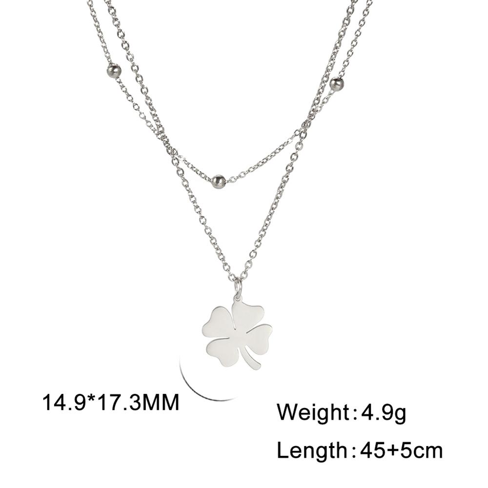 Cazador 2025 Lucky Clover Pendant Necklace Stainless Steel Gold Color Double Layer Chain Necklaces for Women Girls Jewelry Gift