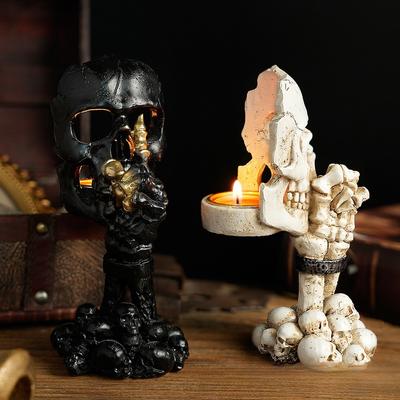 Spooky Tea Light Candle Holder Halloween Decorations Horror Skeleton Skull Tealights Holders Resin Candlestick Gothic Home Decor