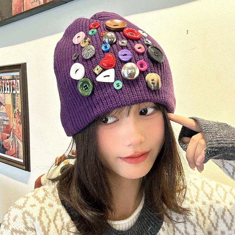 Luochi Knitting Colorful Button Wool Bucket Hat - Women s Winter Fashion