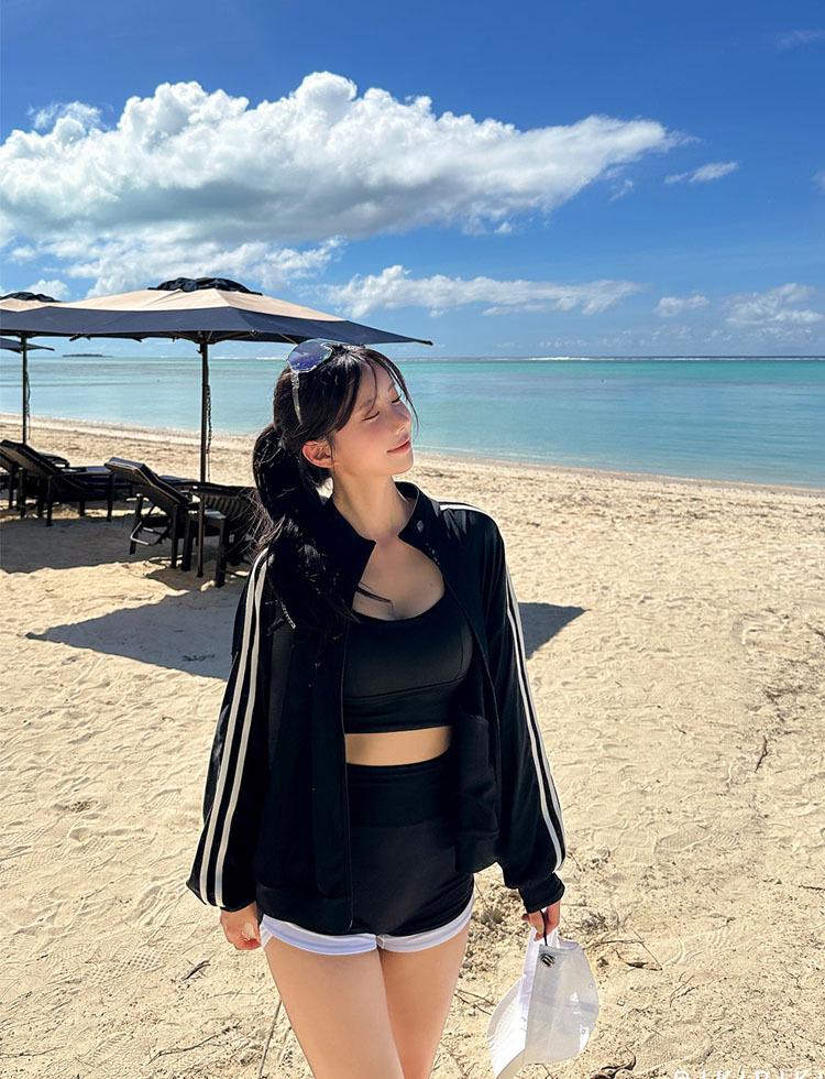 Korean Women's Sporty Long-Sleeve Bikini Set - Pure Desire Hot Spring Conservative Swimwear