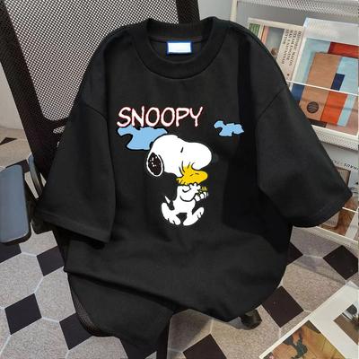 2026 Lato Bawełniany Krótki Rękaw Luźna Koszulka Nadruk Snoopy Prosty Codzienny Wyszczuplający Zwięzły Damska Odzież Harajuku Koszulki