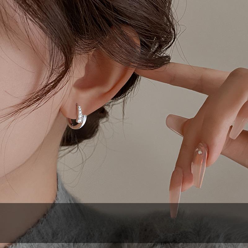 REETI 925 Silver Geometry hoop Earrings Temperament Simple Inlaid for Women Wedding Jewelry Accessories